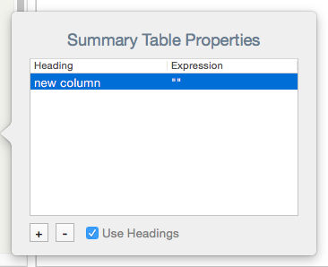 Summary Display Properties pop-over