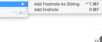 Footnote sub-menu