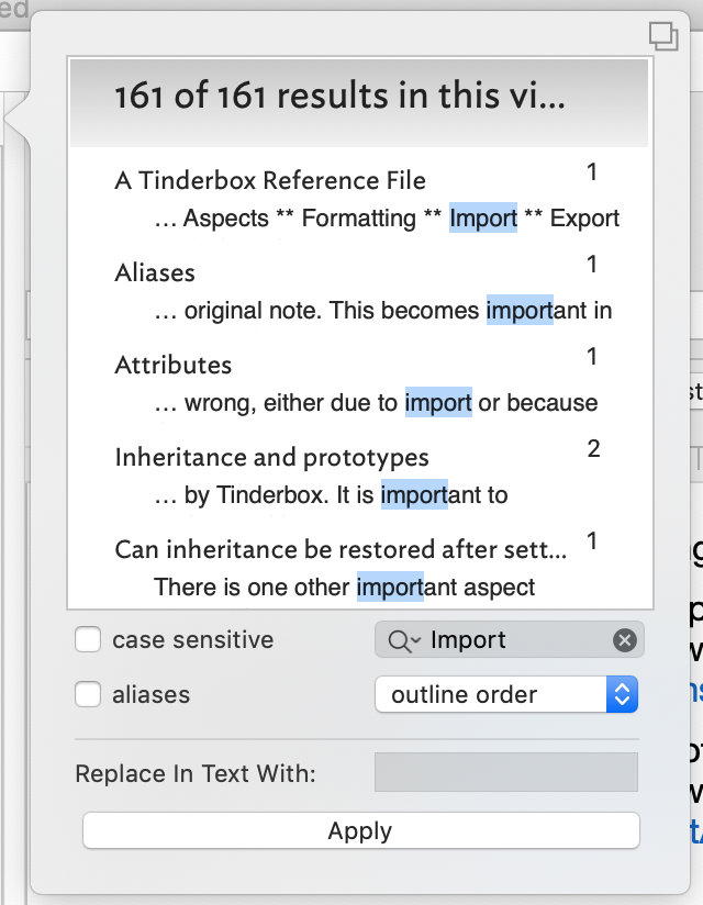 Find results stand-alone dialog